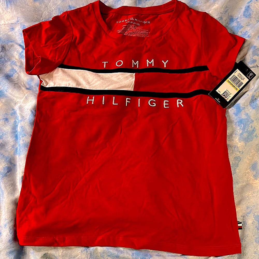 Red, Blue, and White Shortsleeve Tee